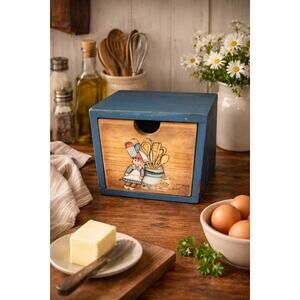 Hand Painted Recipe Box Kitchen Doll Spoons Utensils